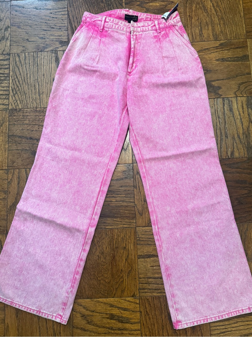 House of Harlow 1960 Pink Acid Wash Wide Leg Jeans